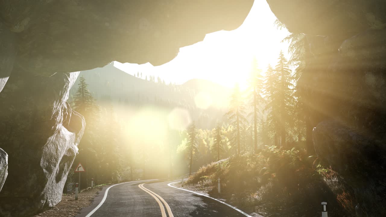 해가 지는 산의 바위 길 토너