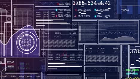 animación de la interfaz con el procesamiento de datos estadísticos y del mercado de valores contra un fondo azul