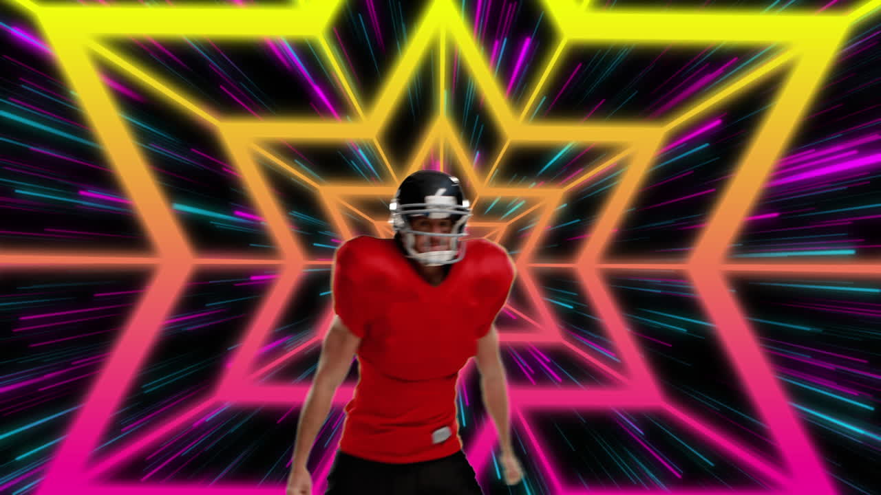animazione di un giocatore di football americano maschio caucasico con forme di palla