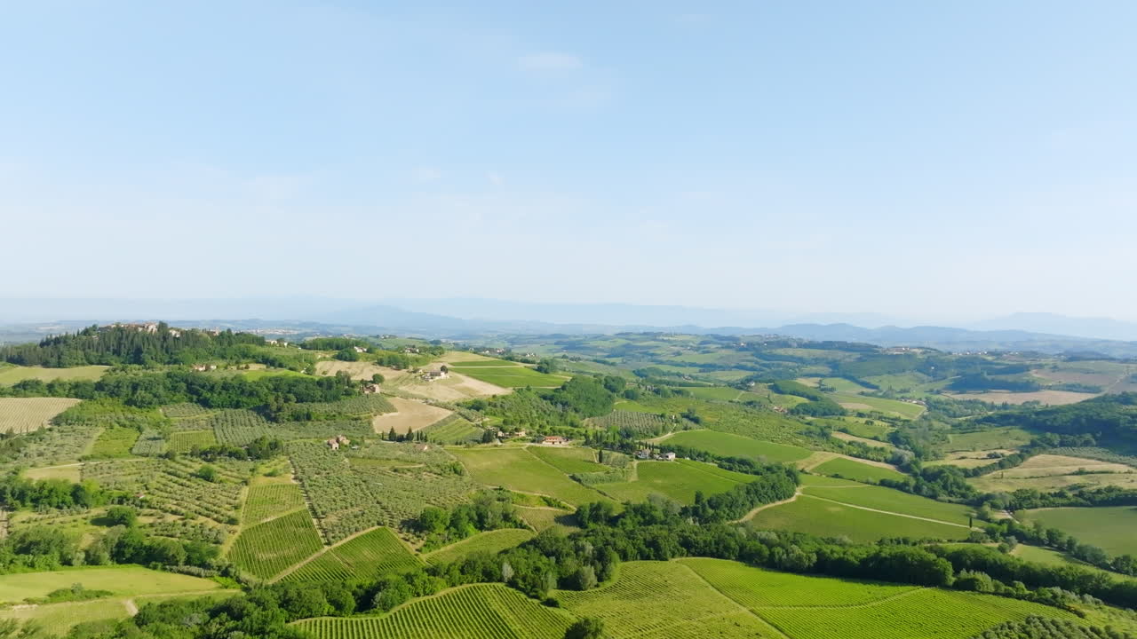 Aerial view of a majestic landscape of the idyllic countryside of Tuscany, Italy