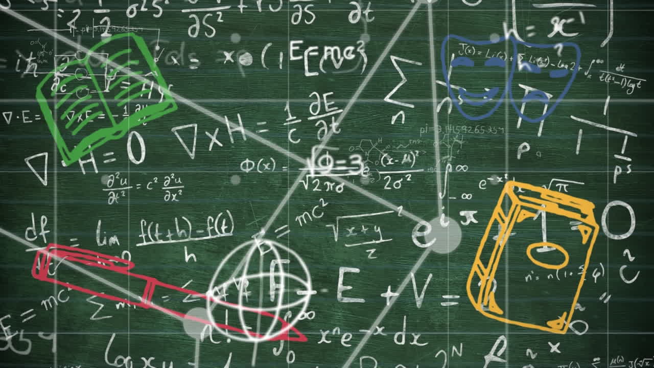 학교 아이템 아이콘 위에 수학적 방정식의 애니메이션