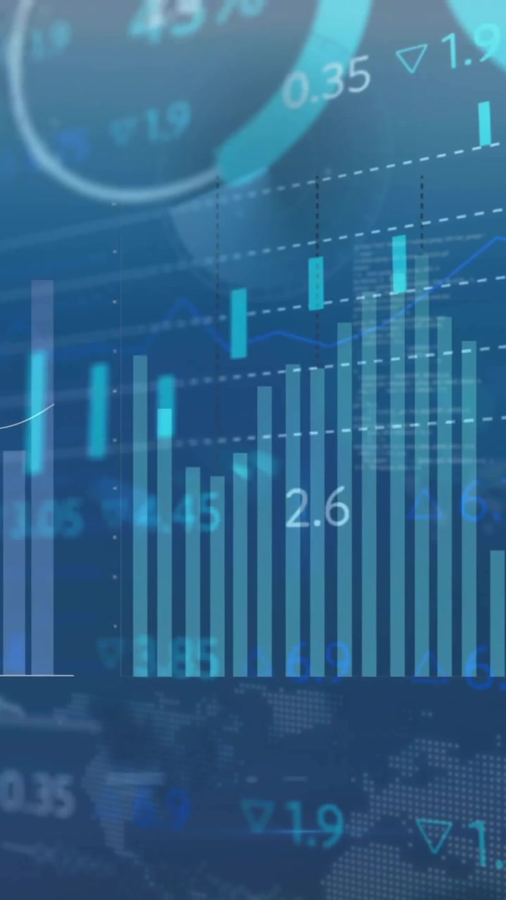 Animation of statistics and data processing over dark background