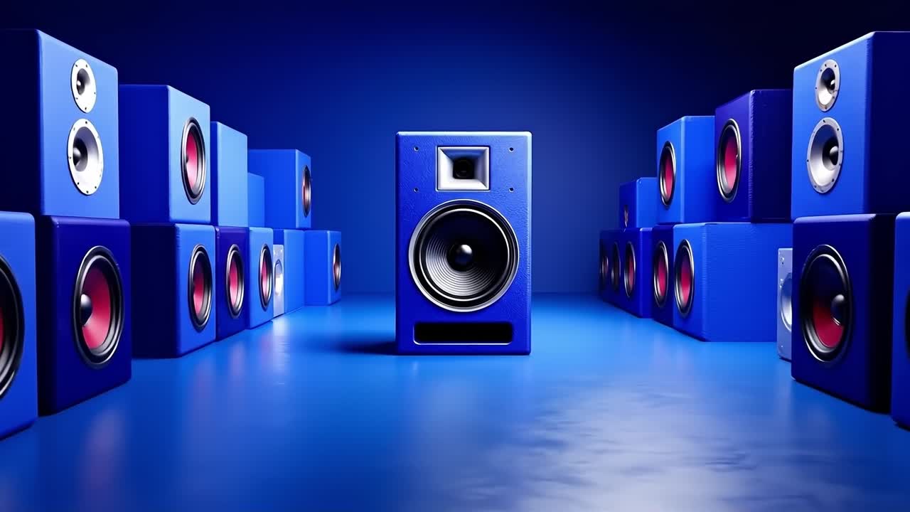 Un gruppo di altoparlanti blu uno sopra l'altro