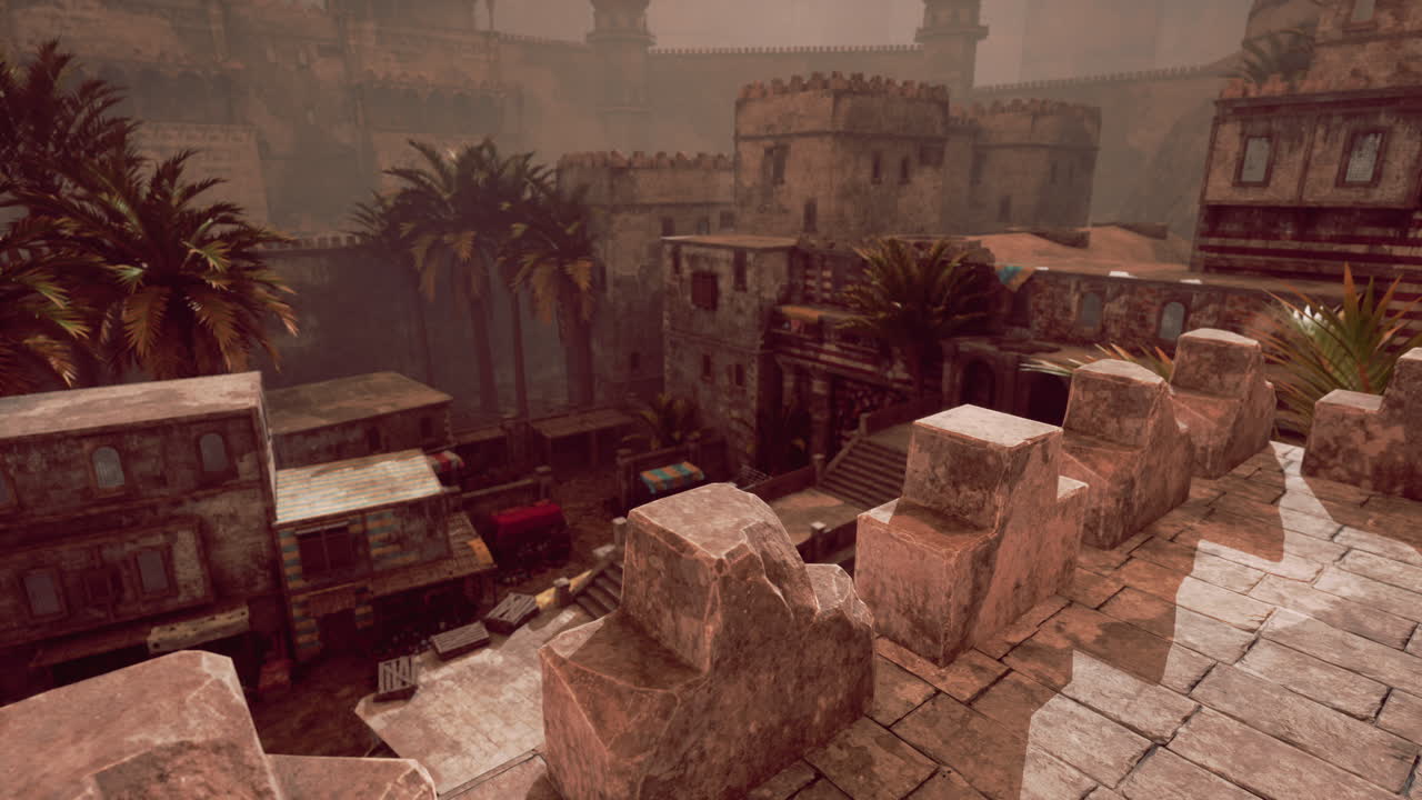 explorando la antigua ciudad con estructuras altísimas y exuberantes palmeras