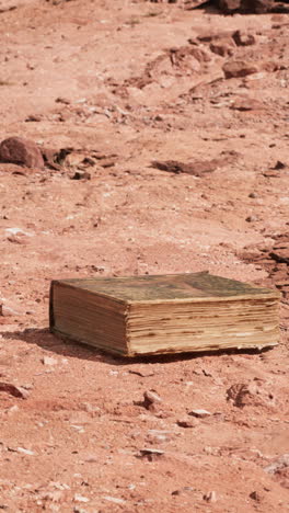 old book in red rock desert