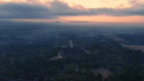 Establishing-shot-of-borobudur-temple,-golden-hour,-Indonesia