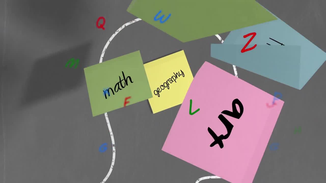 animación de números que cambian sobre la cabeza humana contorno de tiza y notas de nota con texto