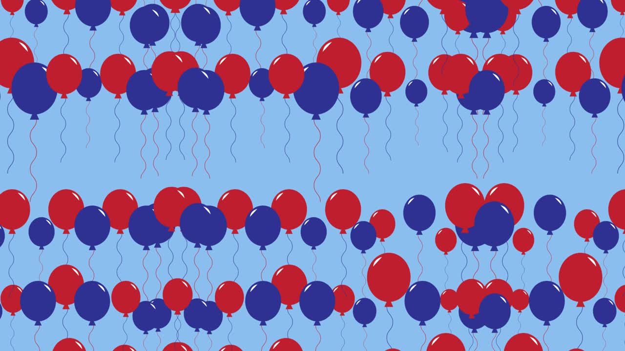 파란색 배경 위에서 움직이는 파란색과 빨간색 풍선의 애니메이션