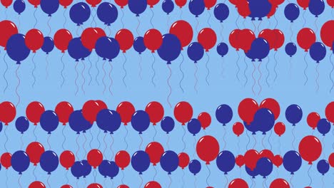 animación de globos azules y rojos que se mueven sobre un fondo azul