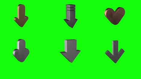 6-Verschiedene-Metallpfeile,-Die-Auf-Den-Grünen-Bildschirm-Zeigen