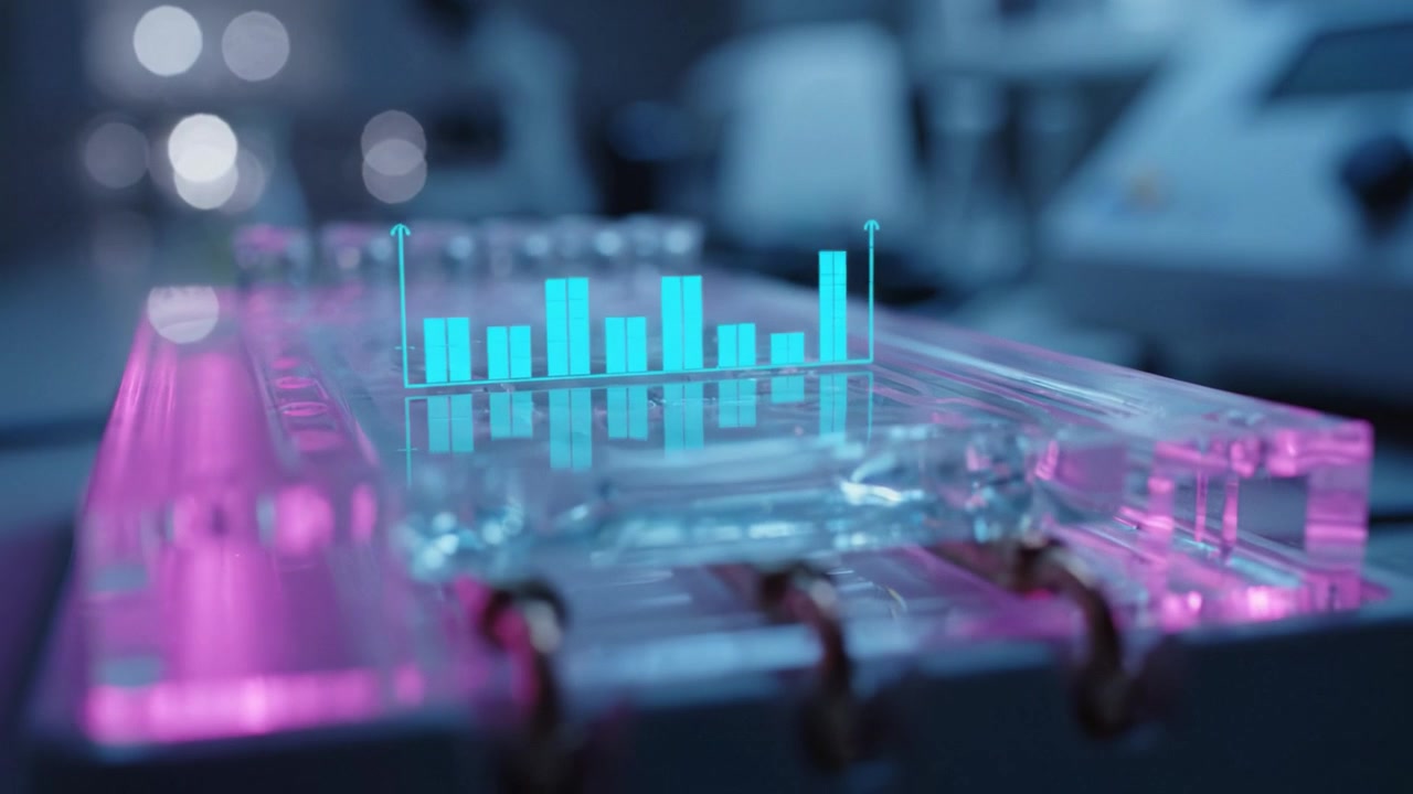 Illuminated Laboratory Equipment Displaying Fluorescent Data Visualization in a High-Tech Research Environment Focused on Advanced Scientific Analysis