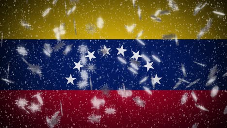 venezuela flag falling snow loopable, new year and christmas background, loop