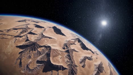 planeta alienígena con desiertos y montañas