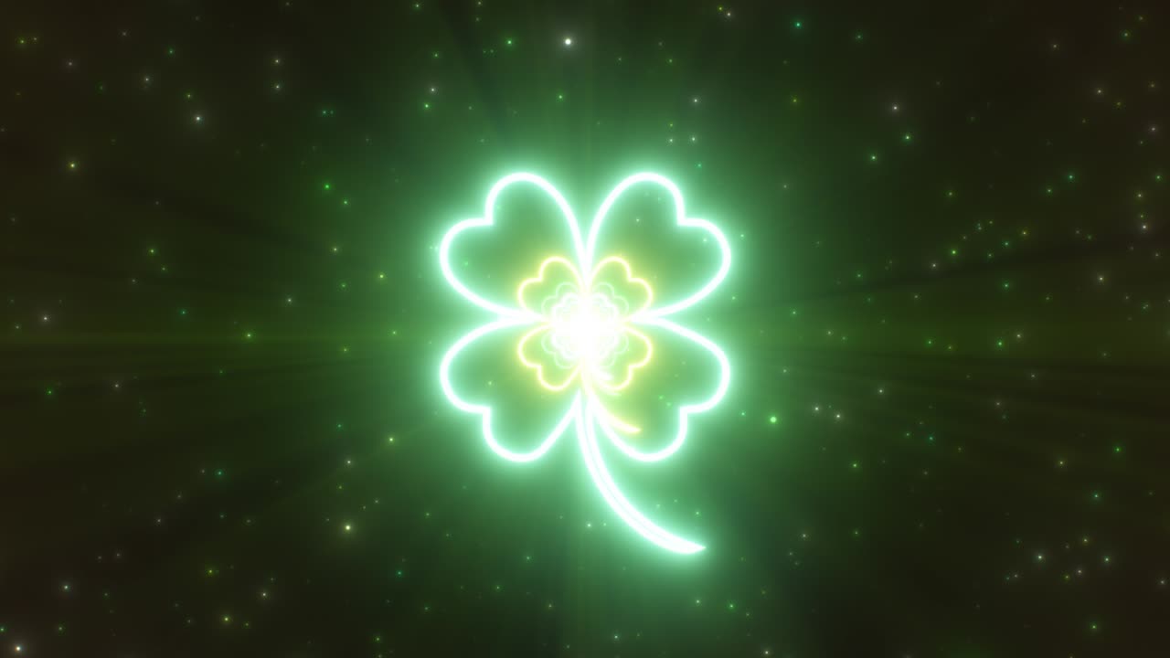 Four Leaf Clover Shape St. Patrick's Day Abstract Neon Lights Tunnel - 4K Seamless VJ Loop Motion Background Animation