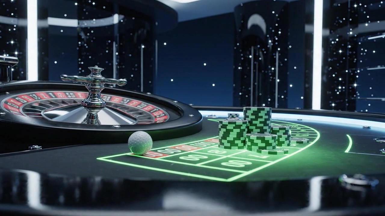 Moments excitants au casino : un aperçu d'une table de roulette entourée de jetons et d'une balle de golf dans un environnement de jeu élégant.