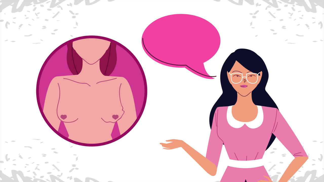 유방 해부학 을 설명 하는 여자