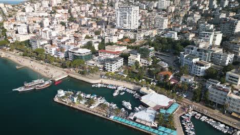 beautiful drone flight above saranda, albania