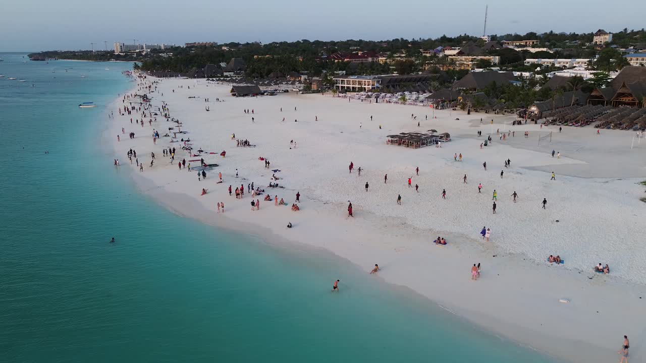 Aerial View of a Crowded Beach in Zanzibar, Tanzania