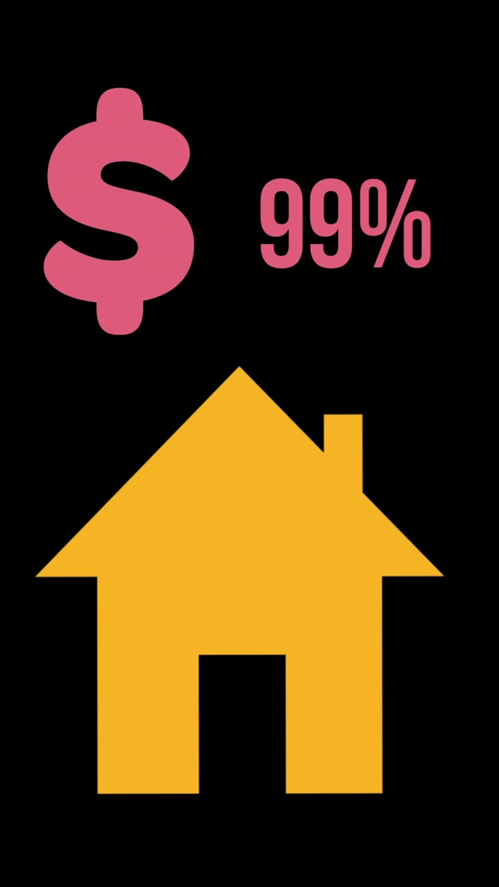 Forma di casa e simbolo del dollaro USA che si riempiono di colori 4k