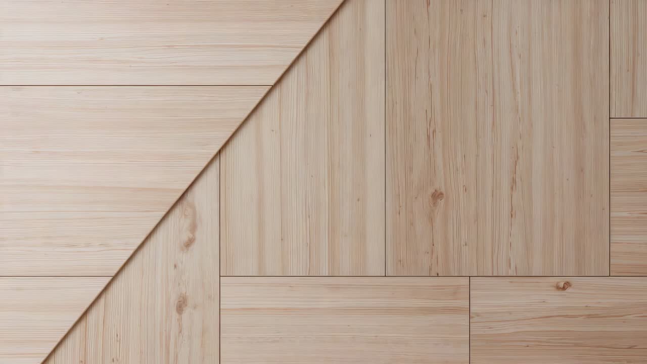 Panning camera showing light wood panels shifting right and down on ...