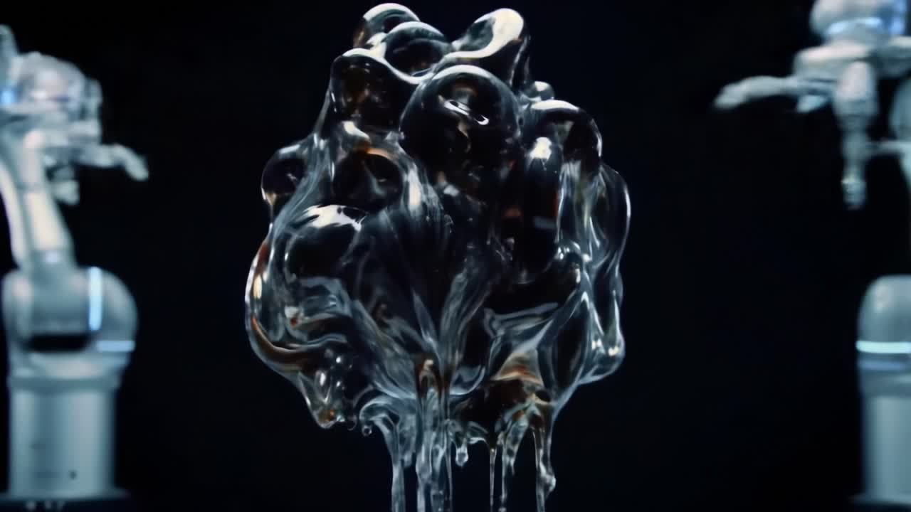 A Mesmerizing Transformation of Fluid Dynamics: The Captivating Flow and Contouring of a Transparent Substance in Motion, Showcasing Artistic and Scientific Fusion