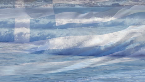 animation of flag of greece blowing over seascape