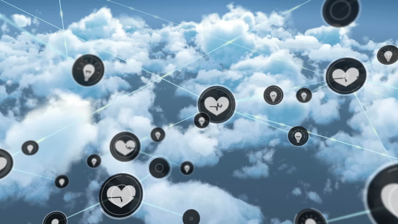 하늘의 구름에 대한 디지털 아이콘의 네트워크