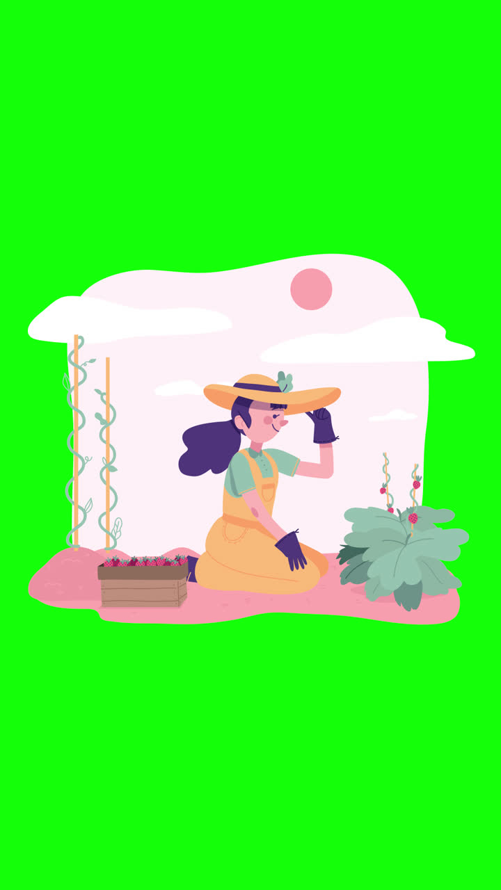 mujer cosechando bayas en un jardín