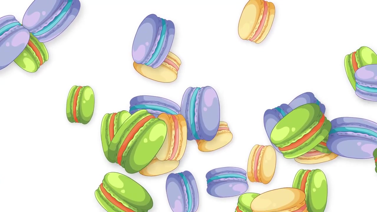 Colorful Macarons Falling Against a White Background
