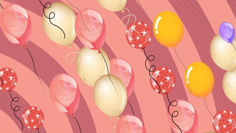 animation of colorful balloons flying over pink background