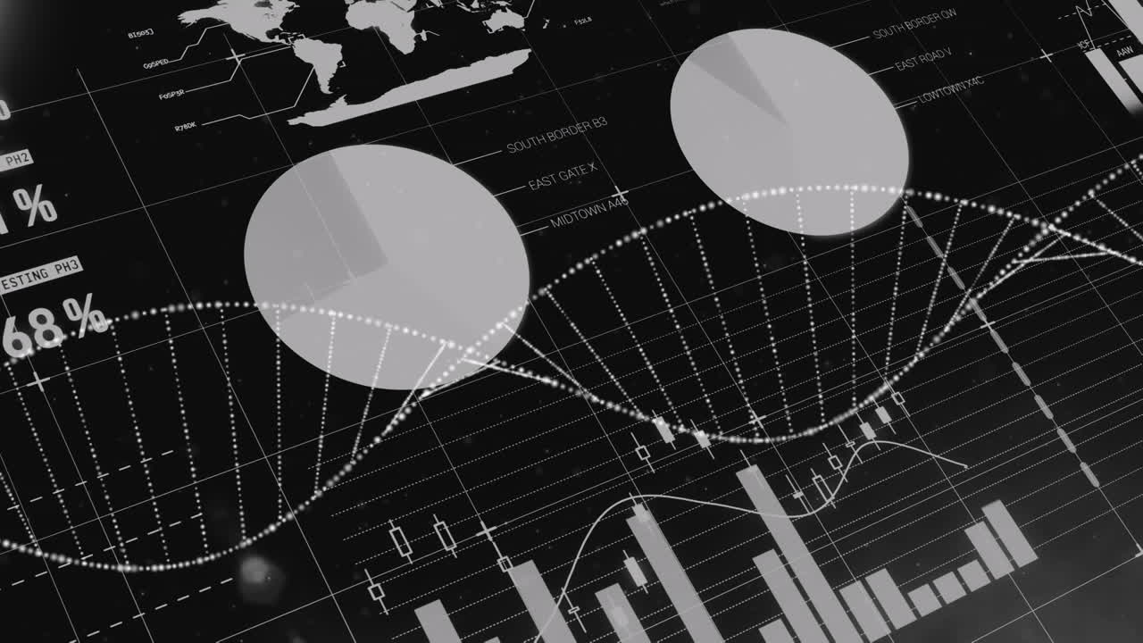 dna 스트랜드 스피닝, 금융 데이터 처리 및 통계의 애니메이션