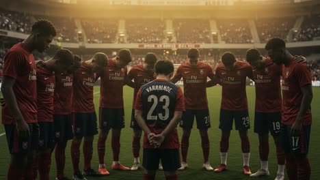 a team in unity: players gathered in prayer before the match, seeking strength and focus as they prepare to face their opponents on the field of competition