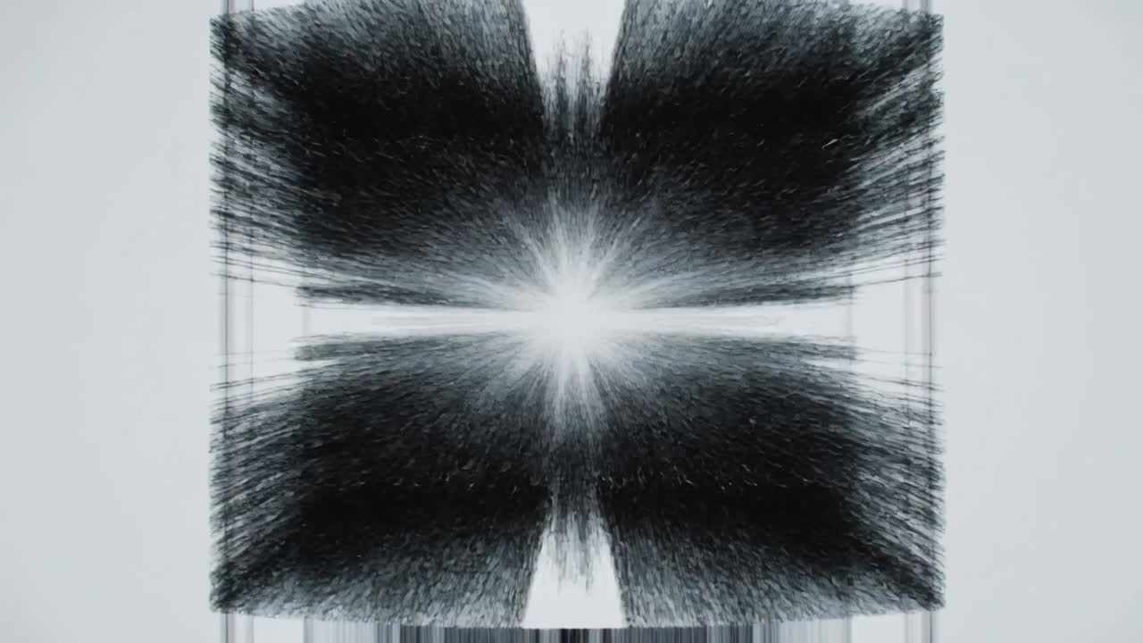 Evolving cube gaining lines, central point flaring, radial strands expanding on pale backdrop
