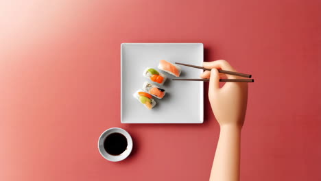 cartoon hand eating sushi with chopsticks