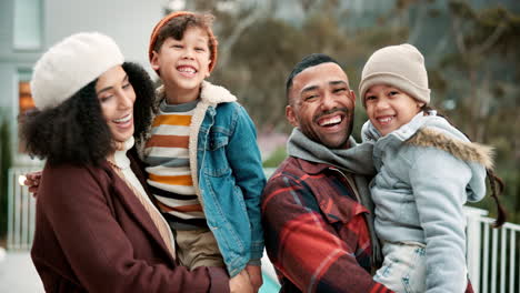 happy family portrait in winter