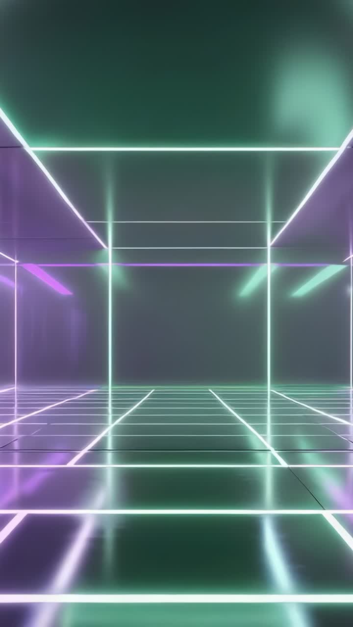 Vertical video: Starting camera moving through neon corridor, with pulsing bars and reflections