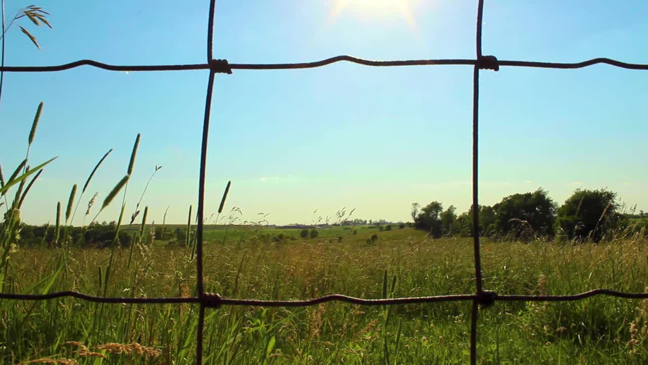 들판에서 철조망을 천천히 밀다