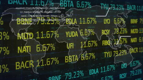 Animación-Del-Procesamiento-De-Datos-Digitales-Sobre-El-Mapa-Mundial-Sobre-Fondo-Negro