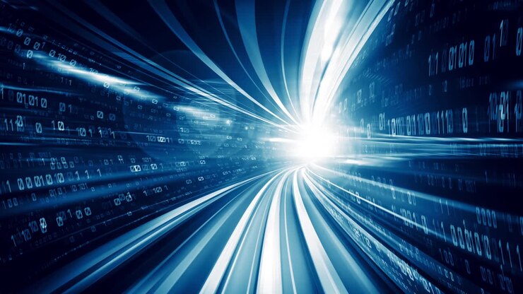 Video in loop del flusso di dati digitali su un percorso, nel concetto di programmazione