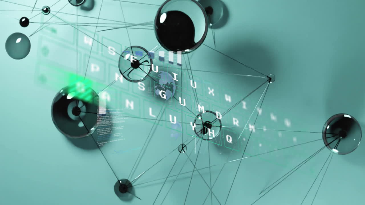 animación del procesamiento de datos sobre esferas con conexiones