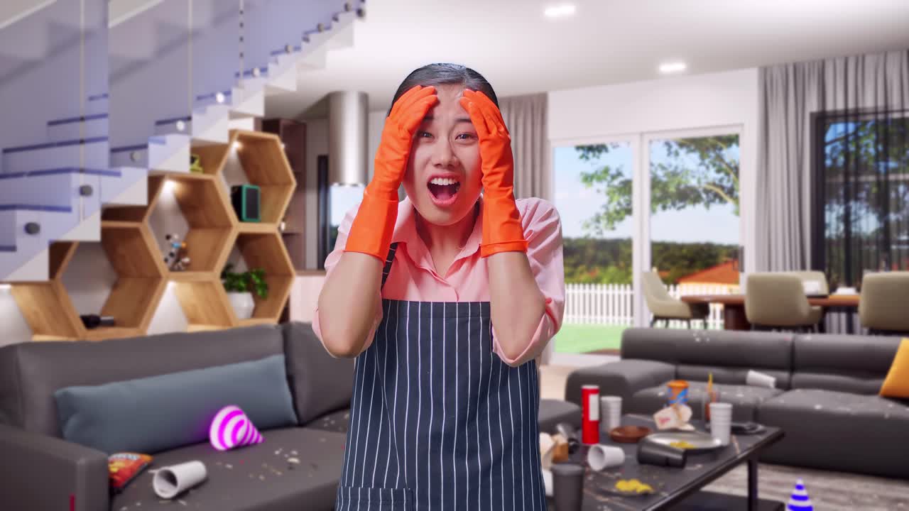 Annoyed Housekeeper in a Messy House