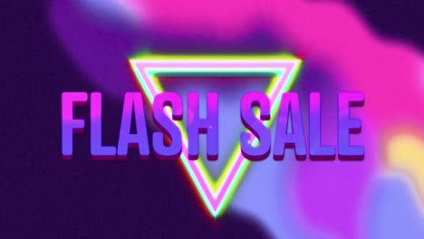 Animation-Von-Flash-Sale-Text-Mit-Neondreiecken-Und-Leuchtendem-Hintergrund