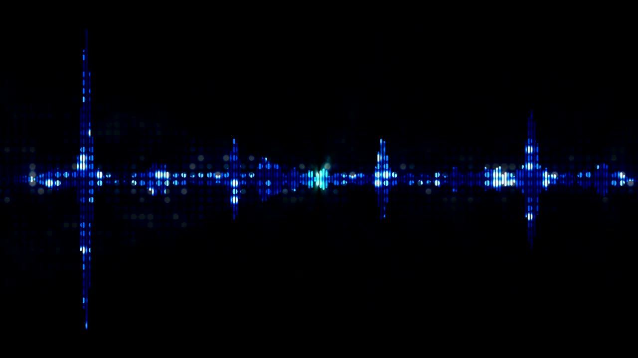 파란색 디지털 이라이저 오디오 스트럼 음파 검은 바탕에 스테레오 음향 효과 신호와 수직