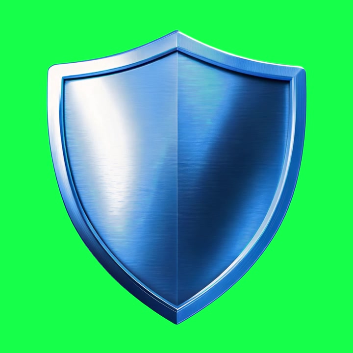 Blue Metallic Shield Icon on Green Screen
