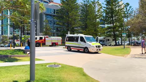 ambulance and fire truck at urban location