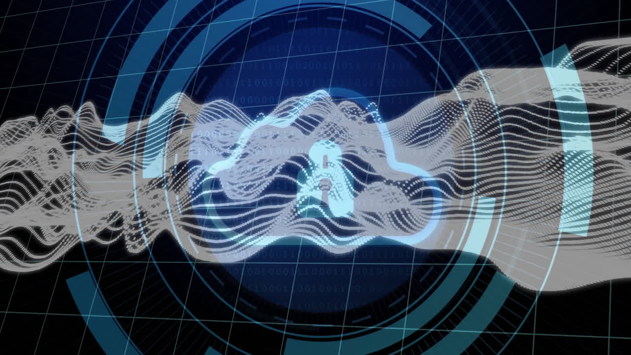 클라우드 및 락 아이콘을 통해 디지털 데이터 처리의 애니메이션