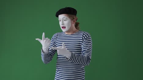 confused mime artist thinking for a solution to his problem