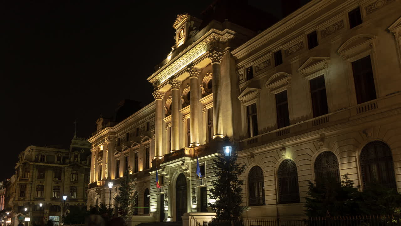 National bank of Romania, Bucharest time lapse at night