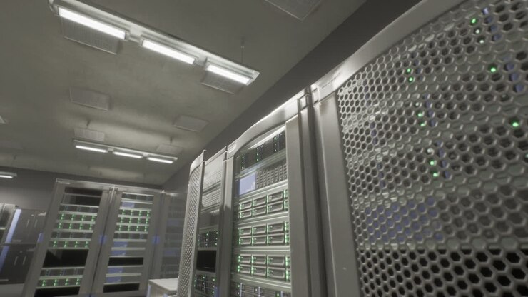 Server Room with Rows of Racks