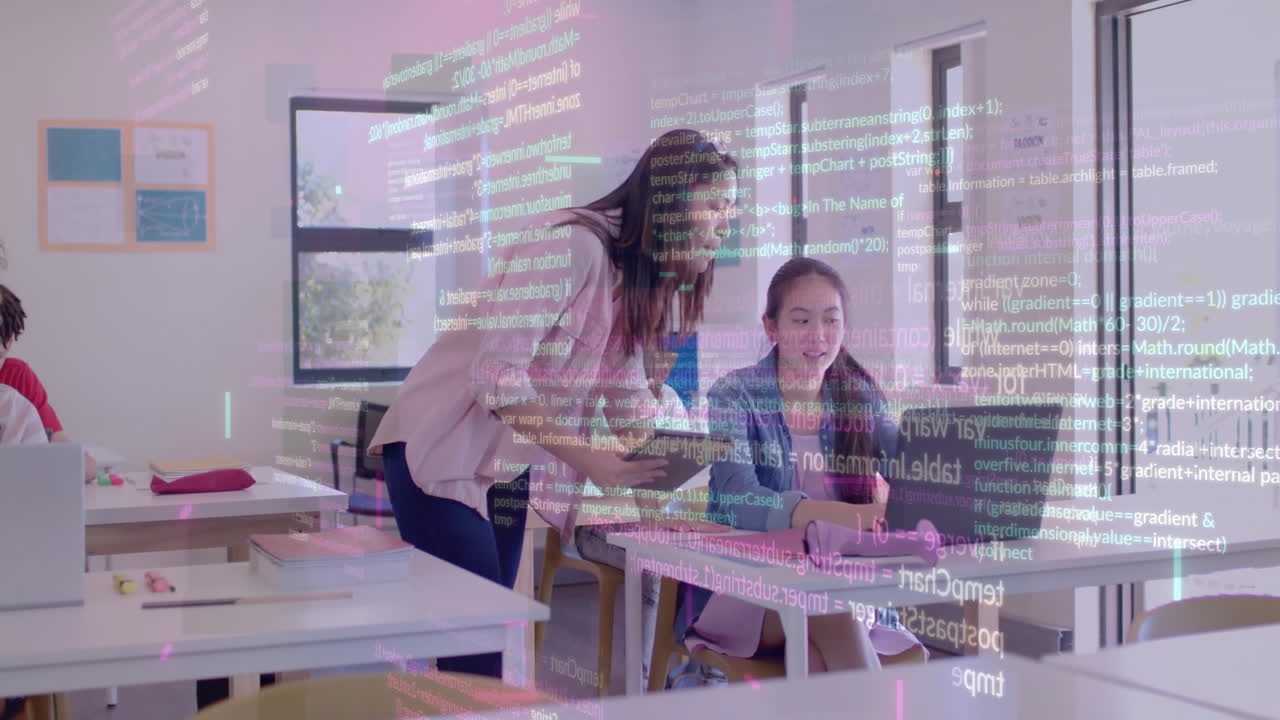 Animation of ai data processing over diverse students at school